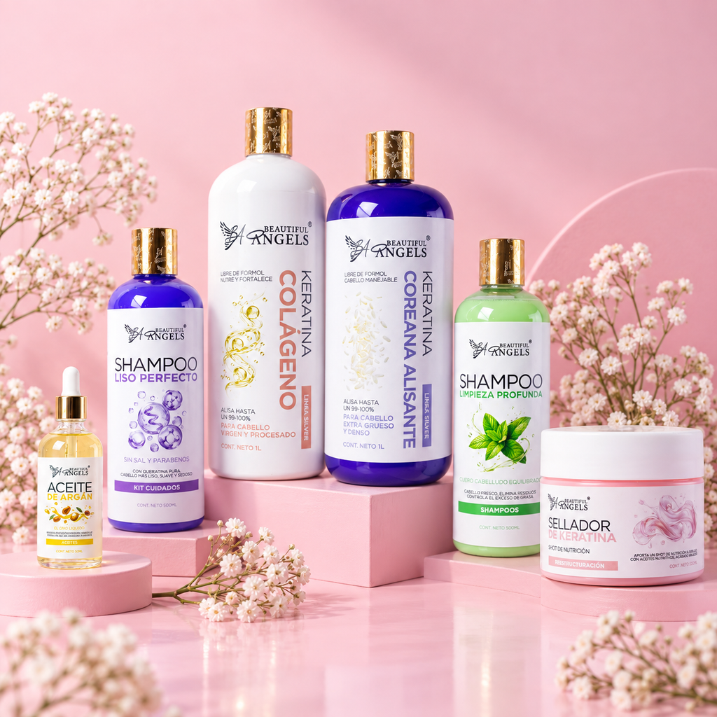 Kit Dúo Básico Silver Beautiful Angels 1L: Keratina Colágeno para Cabello Procesado y Virgen + Keratina Coreana Alisante para Cabello Extra Grueso y Denso — Liso de Hasta 100% Duración de Hasta 8 Meses, con Brillo Intenso y Mejora la Elasticidad