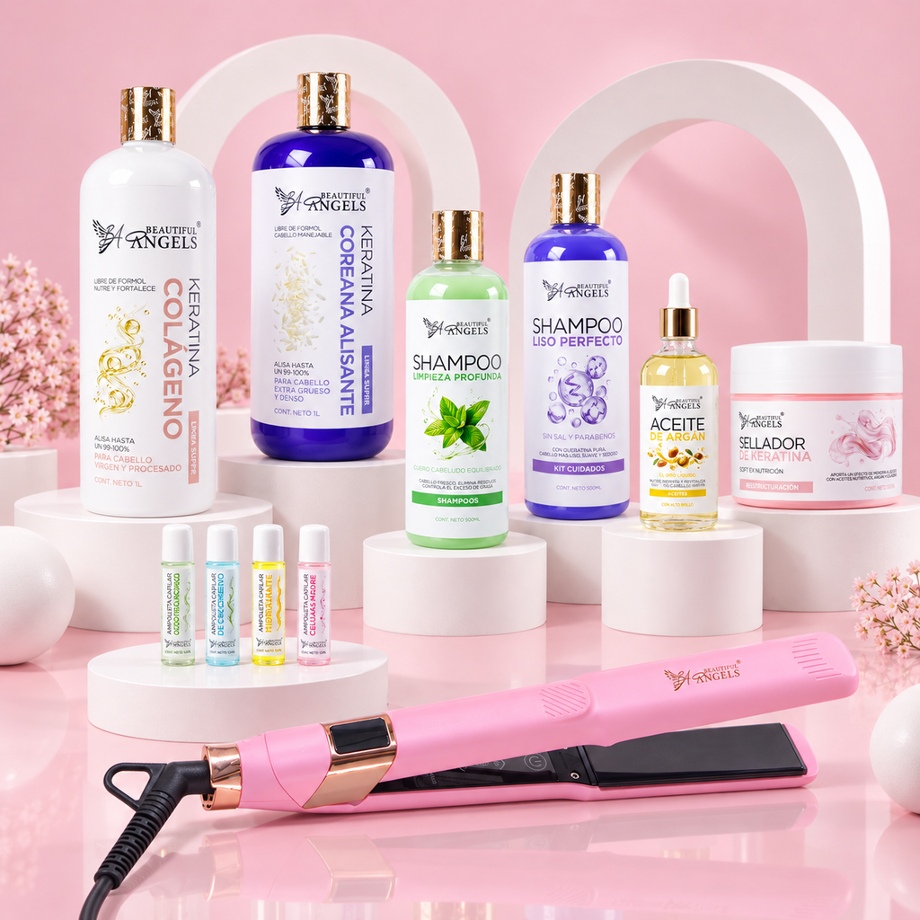 Kit Dúo Profesional Silver Beautiful Angels 1L: Keratina Colágeno para Cabello Procesado y Virgen + Keratina Coreana Alisante para Cabello Extra Grueso y Denso — Aporta Brillo Intenso, Resistencia y Nutrición Duración de Hasta 8 Meses