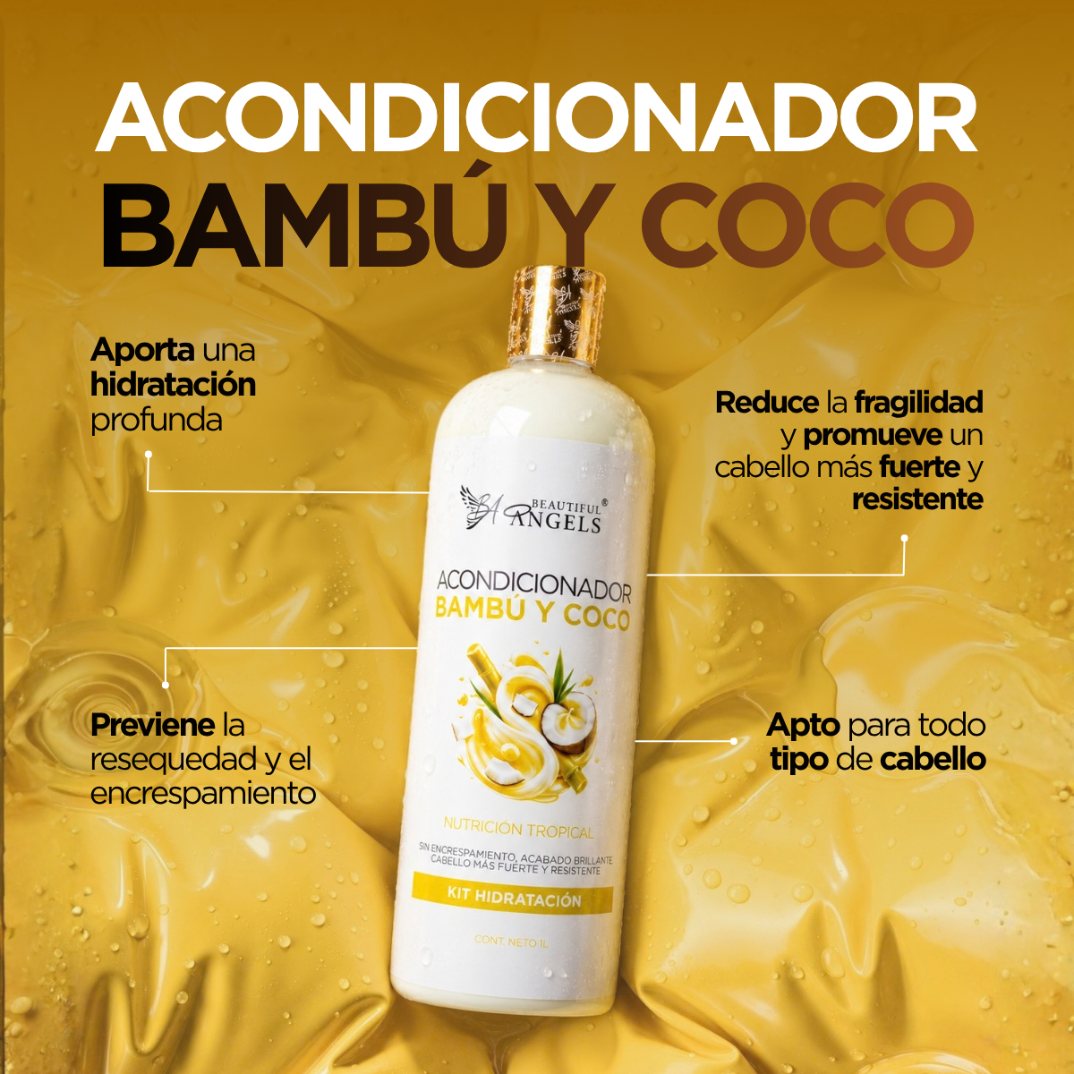 ✦ Kit Bambú y Coco Beautiful Angels 1L✦ Hidratación profunda y reparación natural para un cabello fuerte, suave y radiante.
