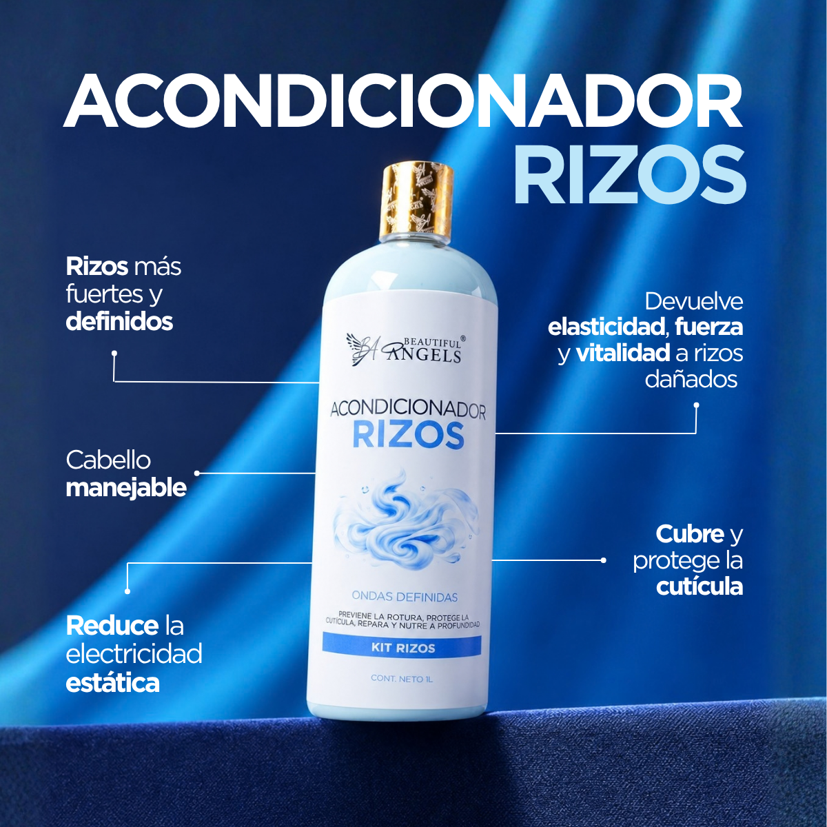 Acondicionador Rizos Beautiful Angels: Hidratación y Brillo Duradero, Desenredado Fácil, Rizos Definidos, Suaves y sin Frizz