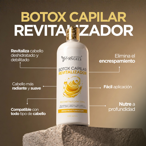 Botox Capilar Revitalizador Beautiful Angels:Refuerza la fibra capilar, aporta brillo radiante y textura suave al tacto para todo tipo de cabello, desde los más finos hasta los más dañados