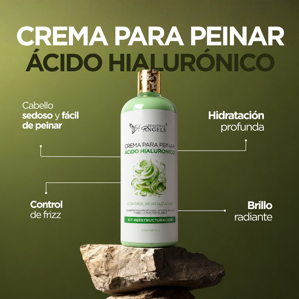 Crema para Peinar con Ácido Hialurónico Beautiful Angels: Ácido Hialurónico que Retiene la Humedad, Cabello Hidratado, Saludable y Fácil de Peinar, Acabado Ligero, Sedoso y con Brillo Natural