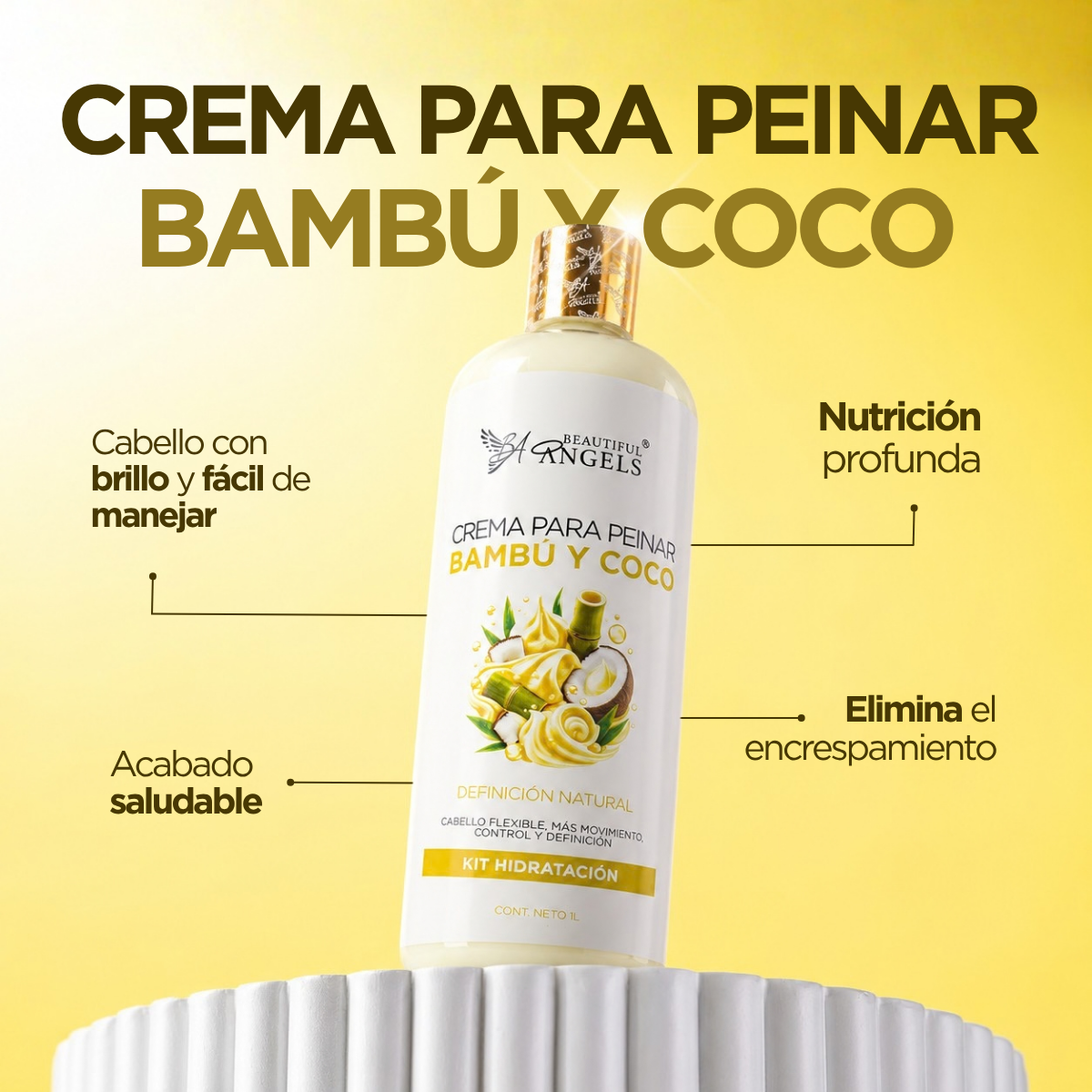 Crema para Peinar Bambú y Coco: Nutrición Profunda, Control y Definición del Estilo, con Textura Ligera y Acabado Sedoso Sin Residuos