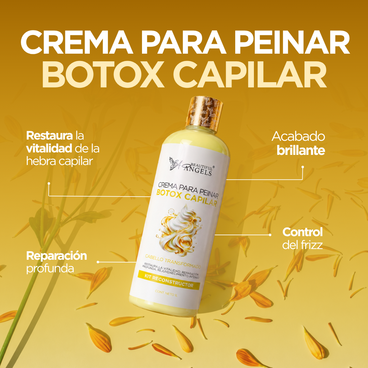 Crema Capilar con Botox Beautiful Angels: Reparación Profunda y Rejuvenecimiento Intenso, con Acabado Sedoso, Brillo Radiante y Control del Frizz para un Cabello Visiblemente saludable, Suave y Manejable