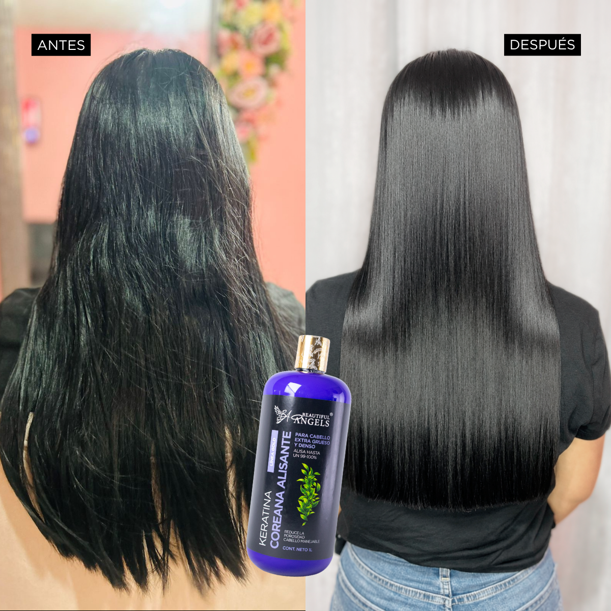 Keratina Coreana Gold Beautiful Angels 1L Alisado Coreano Premium para cabello Ultra Grueso, Rizado y Afro