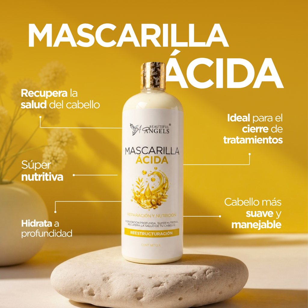 Mascarilla Ácida Beautiful Angels: Nutrición Profunda que Fortalece Cada Hebra desde la Raíz hasta las Puntas, Cierra las Puntas Fracturadas, Devuelve Elasticidad y Deja un Cabello más Suave, Manejable
