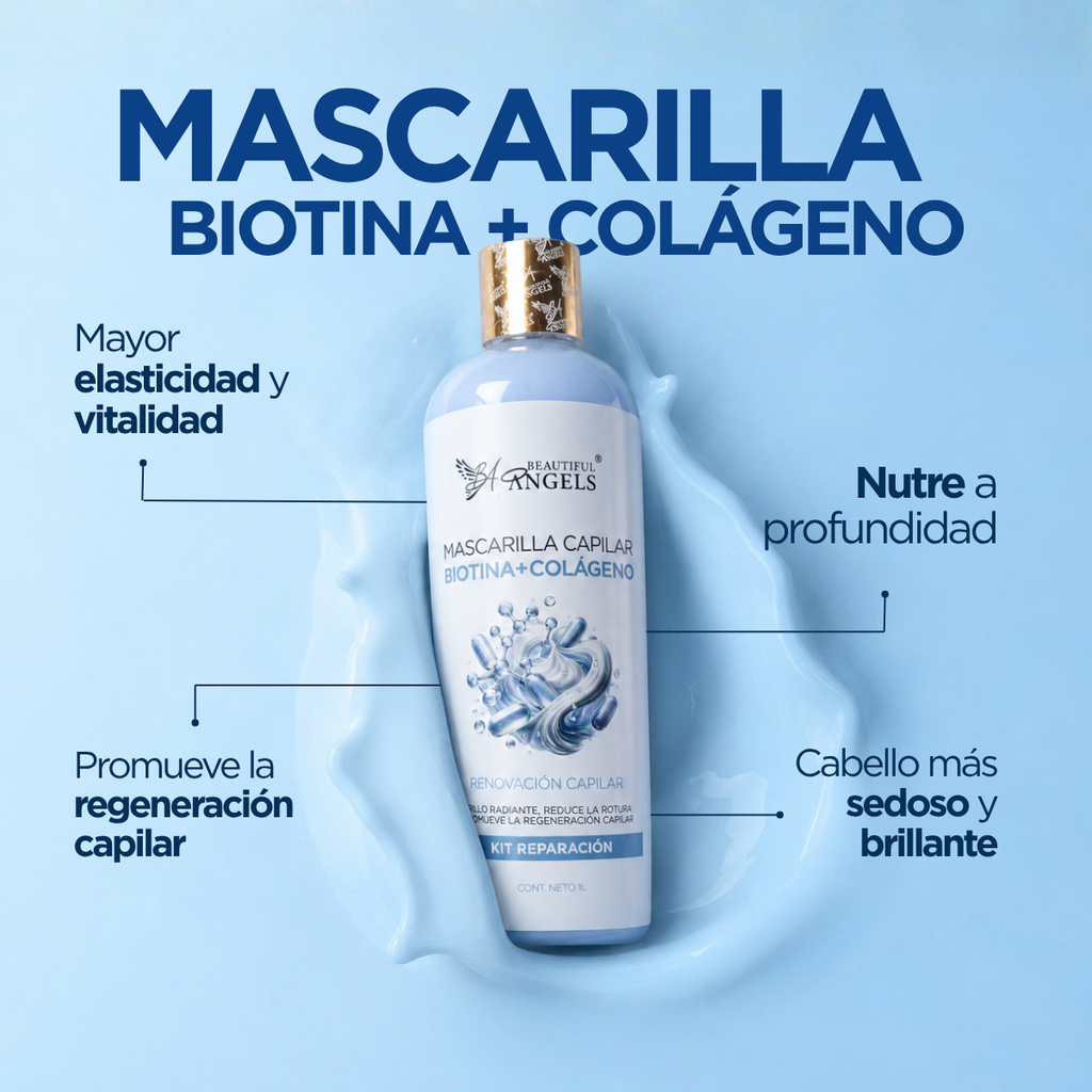 Mascarilla Capilar Biotina y Colágeno Beautiful Angels: Nutre Profundamente, Fortalece las Fibras desde la Raíz hasta las Puntas, Proporciona Elasticidad y Vitalidad y Reduce la Rotura y las Puntas Abiertas para un Cabello más Resistente y Duradero