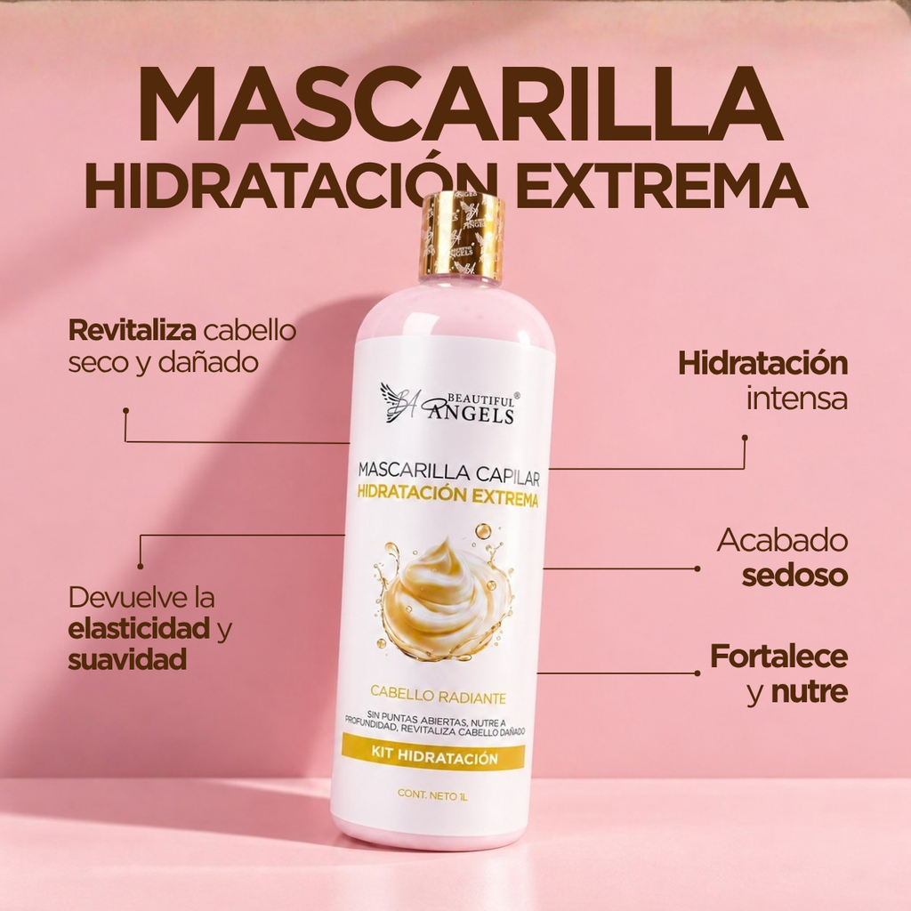 Mascarilla Capilar Hidratación Extrema Restaura Beautiful Angels: Fortalece y Nutre Cada Mechón, Combate la Sequedad y la Falta de Brillo