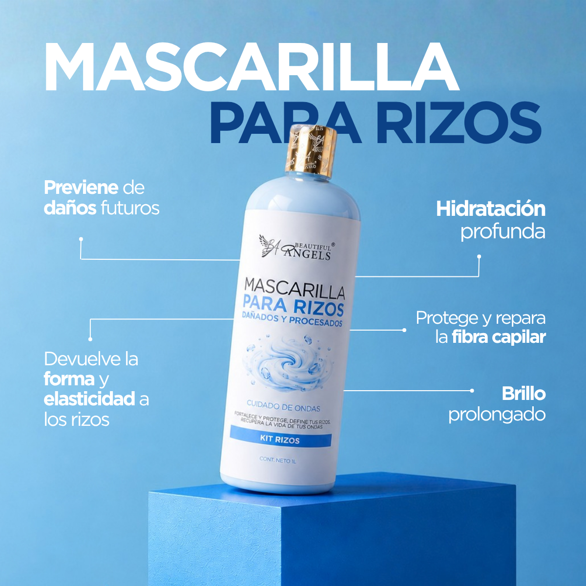 Kit Completo Rizos Beautiful Angels 1lt: Nutrición, Reparación, Definición y Fijación Flexible para Rizos Saludables