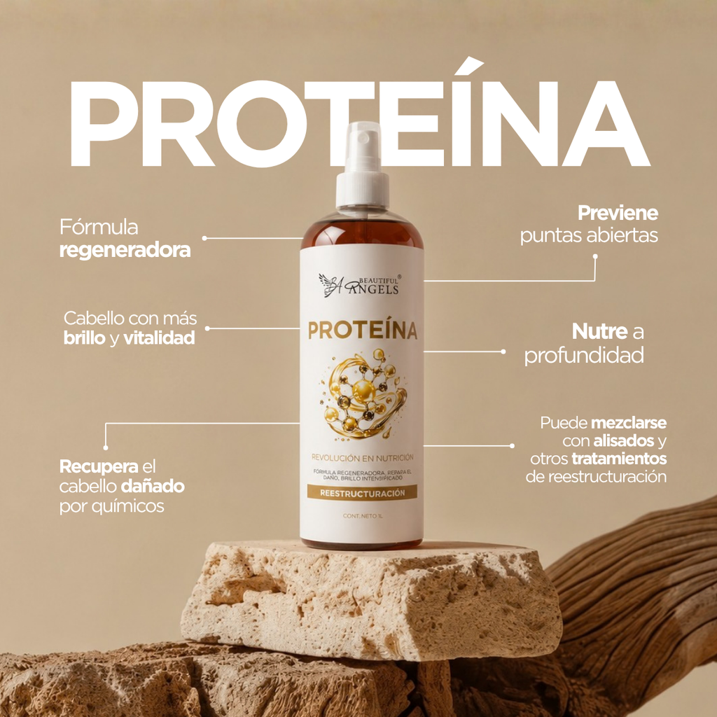 Proteína Beautiful Angels: Reparación intensiva con 80% de queratina pura, reconstruye la estructura del cabello, devuelve fuerza y elasticidad y recupera cabellos dañados por químicos.