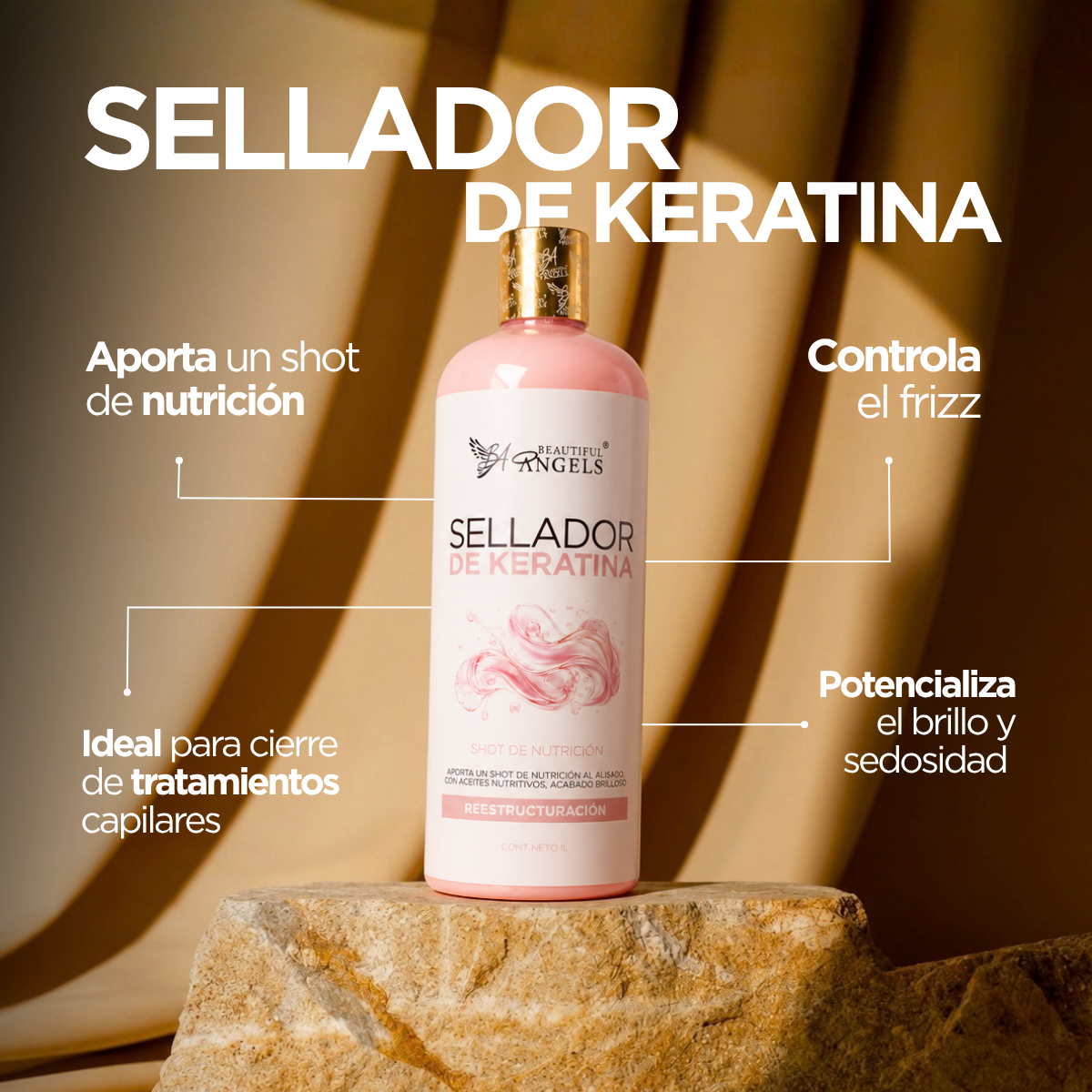 Sellador de Keratina Beautiful Angels: Shot de Nutrición al Momento de Terminar un Alisado Progresivo, con Control Absoluto del Frizz, Reducción de la Esponjosidad