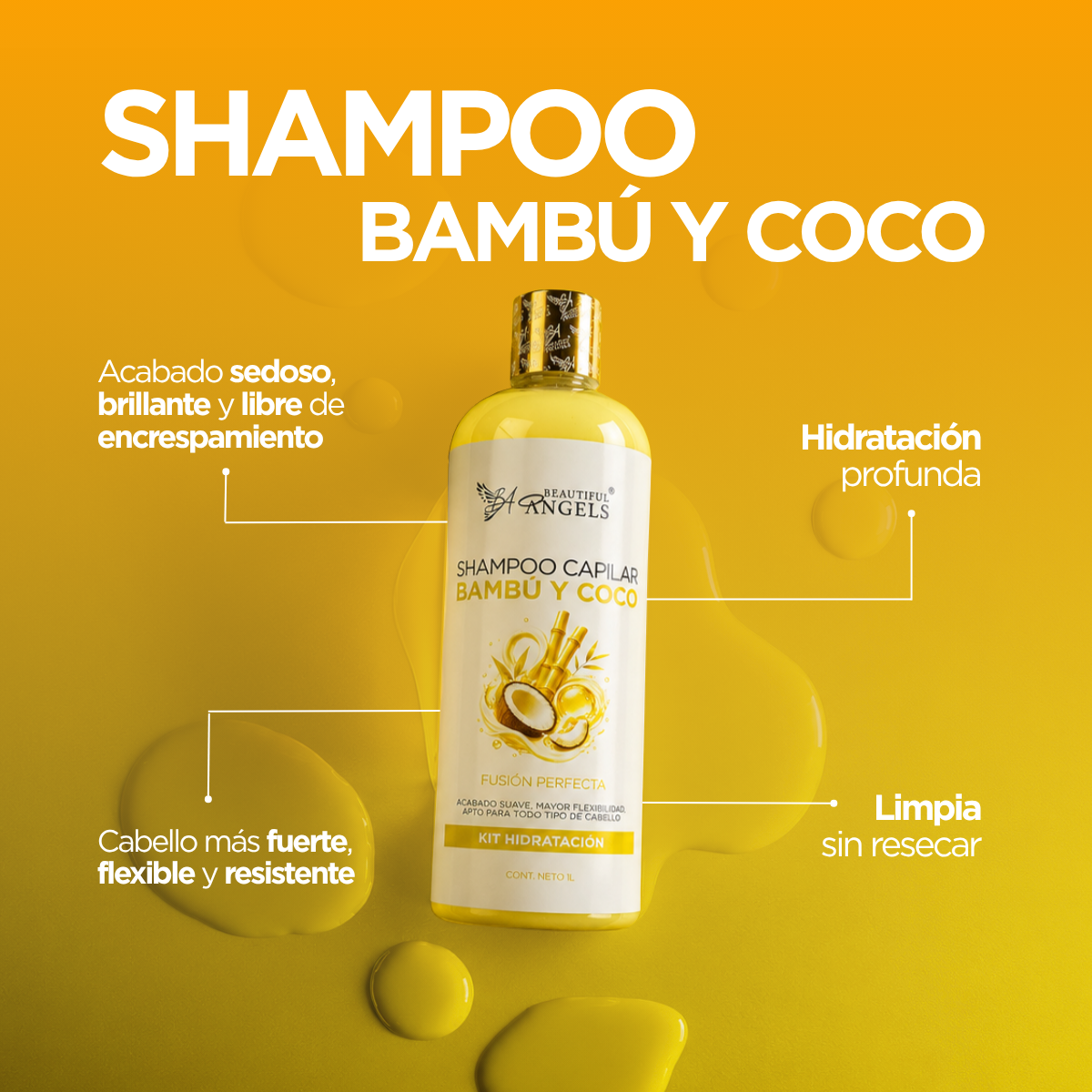 ✦ Kit Bambú y Coco Beautiful Angels 1L✦ Hidratación profunda y reparación natural para un cabello fuerte, suave y radiante.