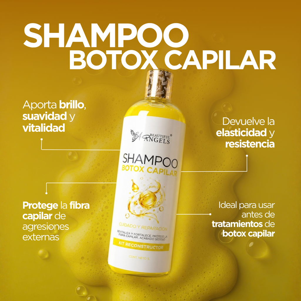 Shampoo Botox Capilar Beautiful Angels: Repara y Fortalece la Fibra Capilar, Controla el Frizz , Aporta Brillo y Vitalidad, Repara y Fortalece