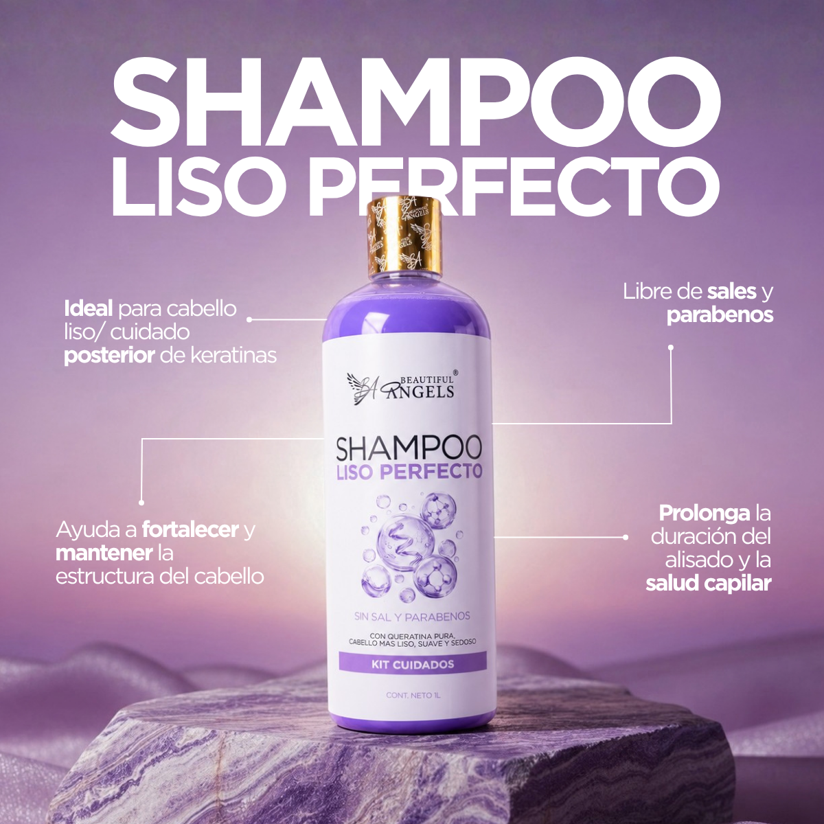 Kit Liso Completo 1lt Beautiful Angels: Cabello Liso, Sedoso y Brillante, Hidratación Profunda y Protección contra el Frizz — El Tratamiento Integral para tu Alisado