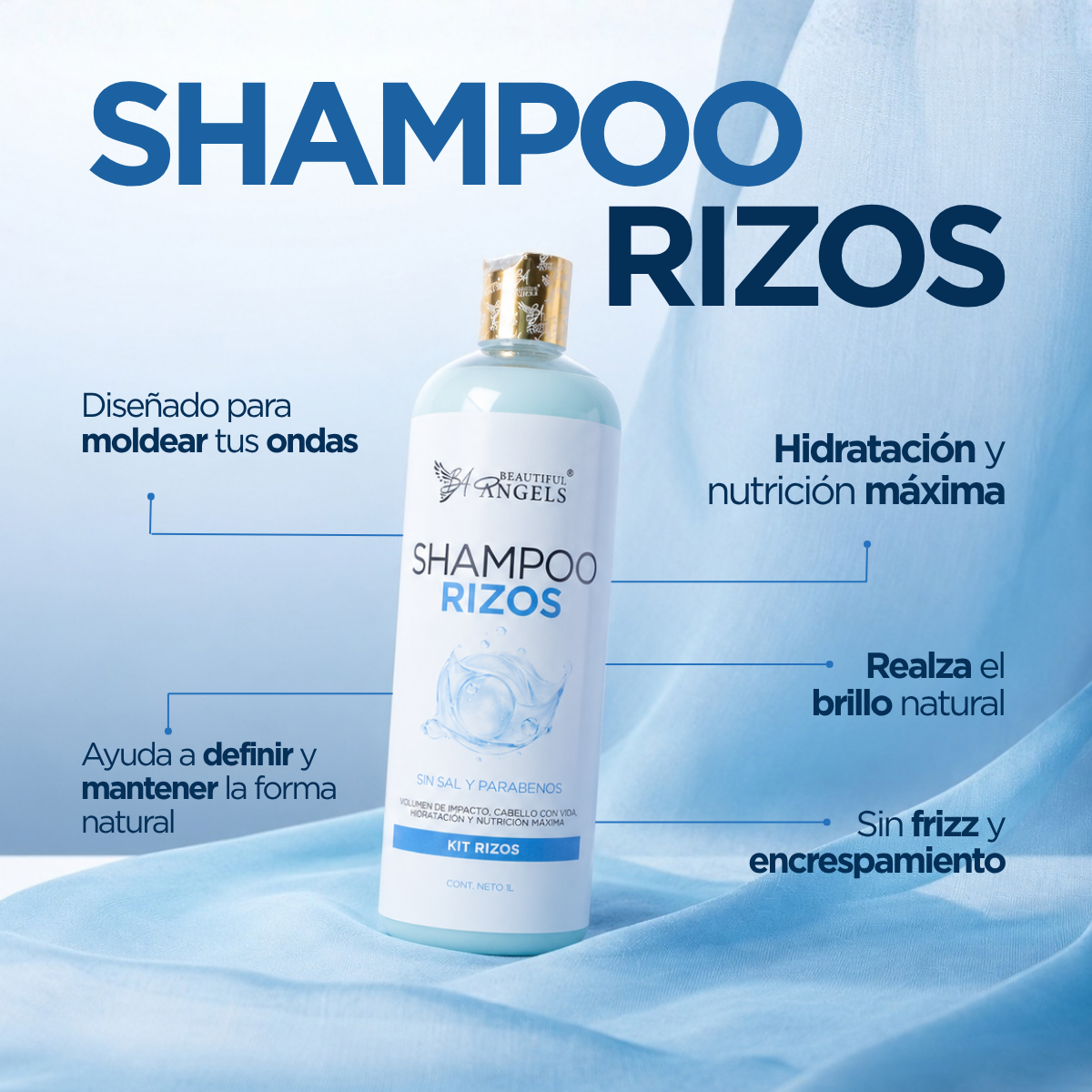 Kit Completo Rizos Beautiful Angels 1lt: Nutrición, Reparación, Definición y Fijación Flexible para Rizos Saludables
