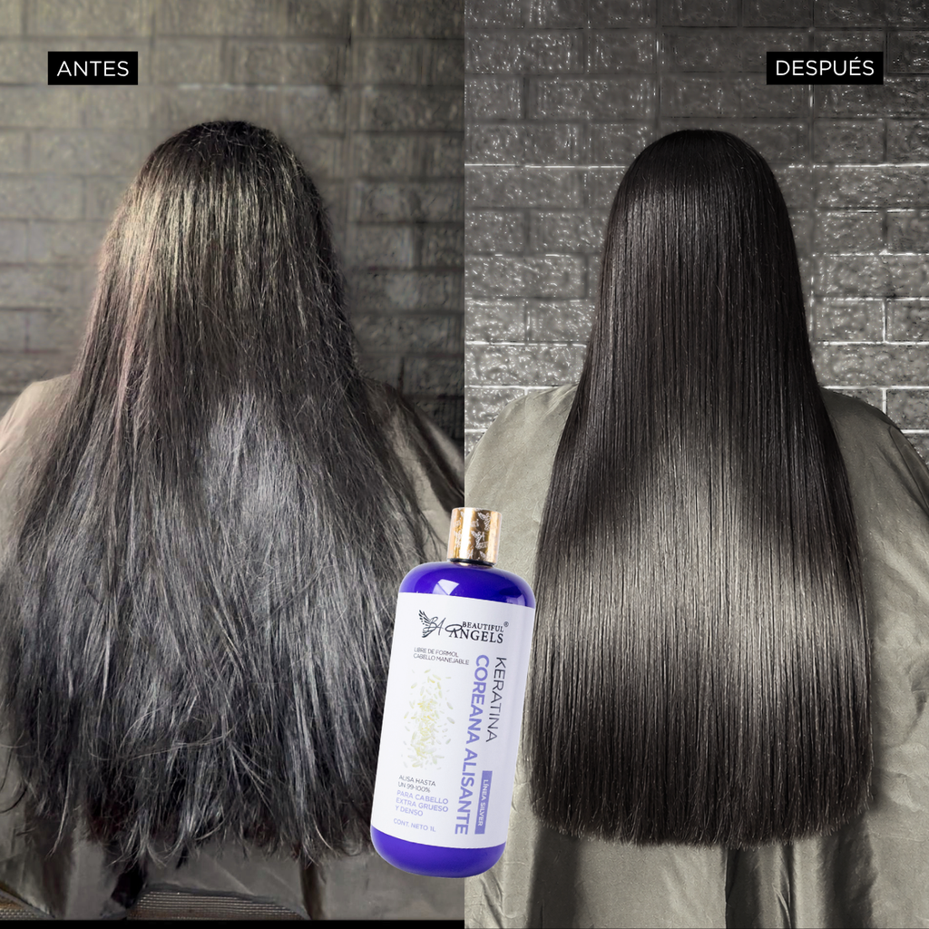 Kit Profesional Keratina Coreana Alisante Silver — Beautiful Angels Hasta un 100% de liso desde la primera aplicación · Ideal para cabello extra grueso y denso