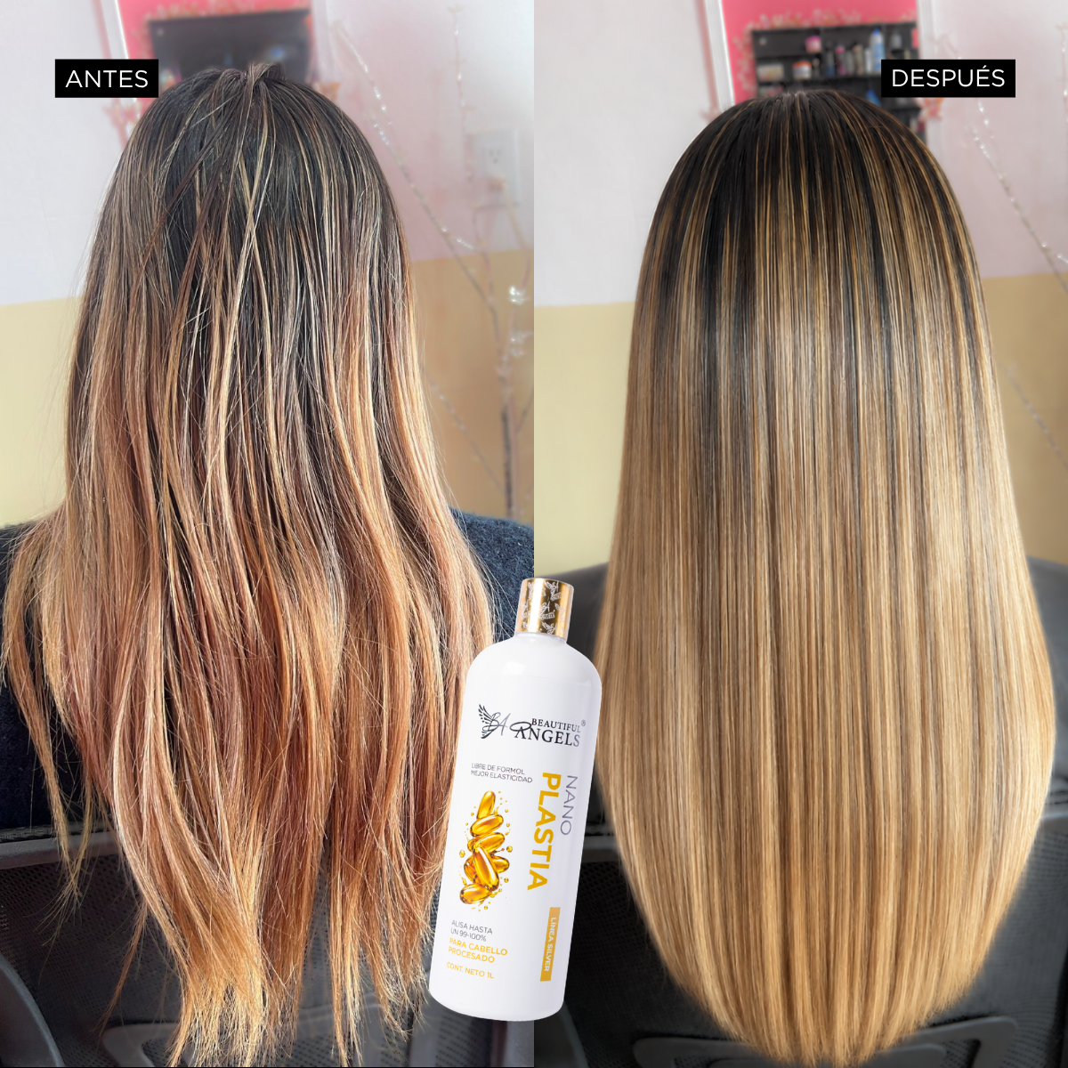 Nanoplastia Silver — Beautiful Angels Ideal para cabello procesado y decolorado · Alisado efectivo con control de frizz y brillo intenso