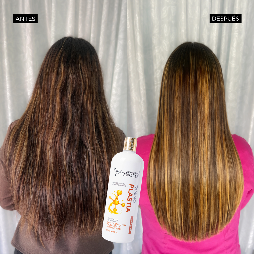 Taninoplastia Silver — Beautiful Angels Ideal para cabello muy procesado y dañado · Restaura la fibra capilar y controla el frizz