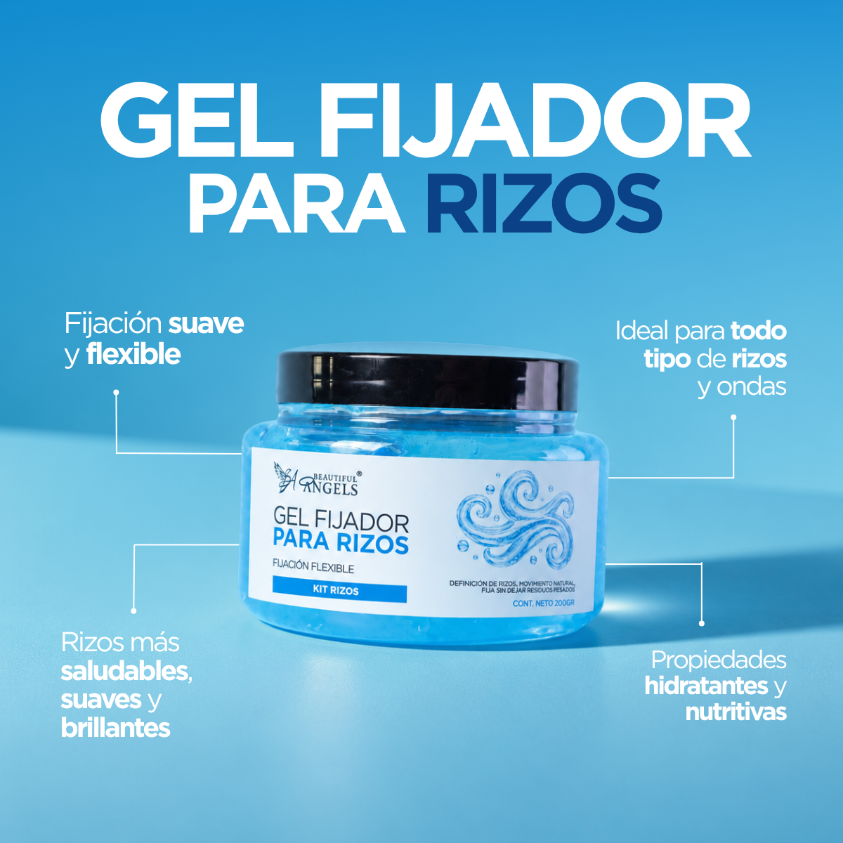 Gel de Fijación para Rizos 200Gr   Beautiful Angels: Definición Natural y Nutrición para Rizos, Acabado Ligero sin Residuos y un Aroma Fresco