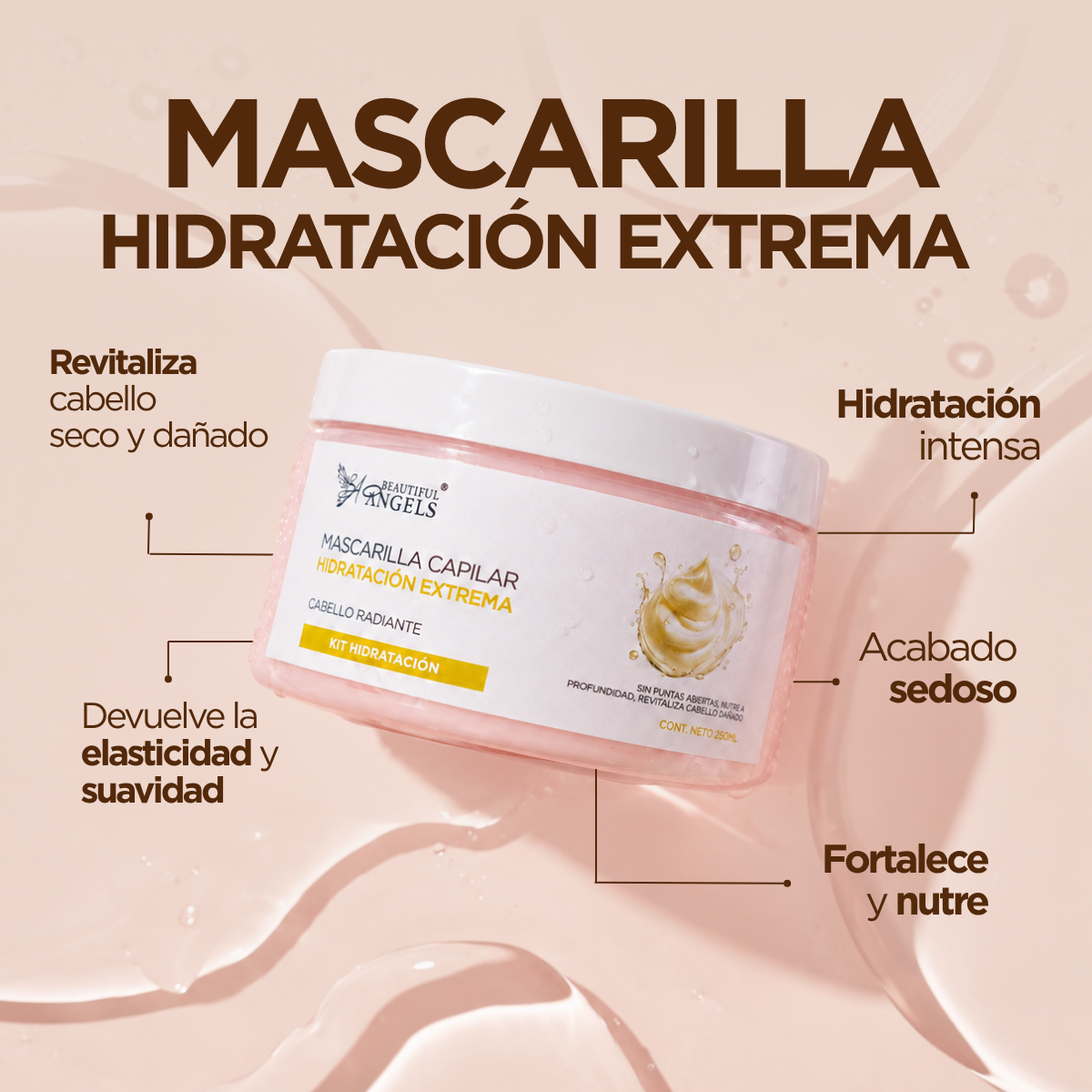 Mascarilla Capilar Hidratación Extrema Restaura Beautiful Angels: Fortalece y Nutre Cada Mechón, Combate la Sequedad y la Falta de Brillo