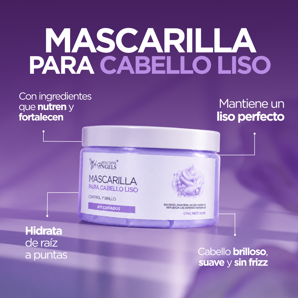Mascarilla Para Cabello Liso Beautiful Angels: Prolonga el Brillo, Mantiene un Lacio Perfecto y Aporta un Acabado Luminoso y Saludable, Ideal para Cabello Liso o con Alisado Progresivo