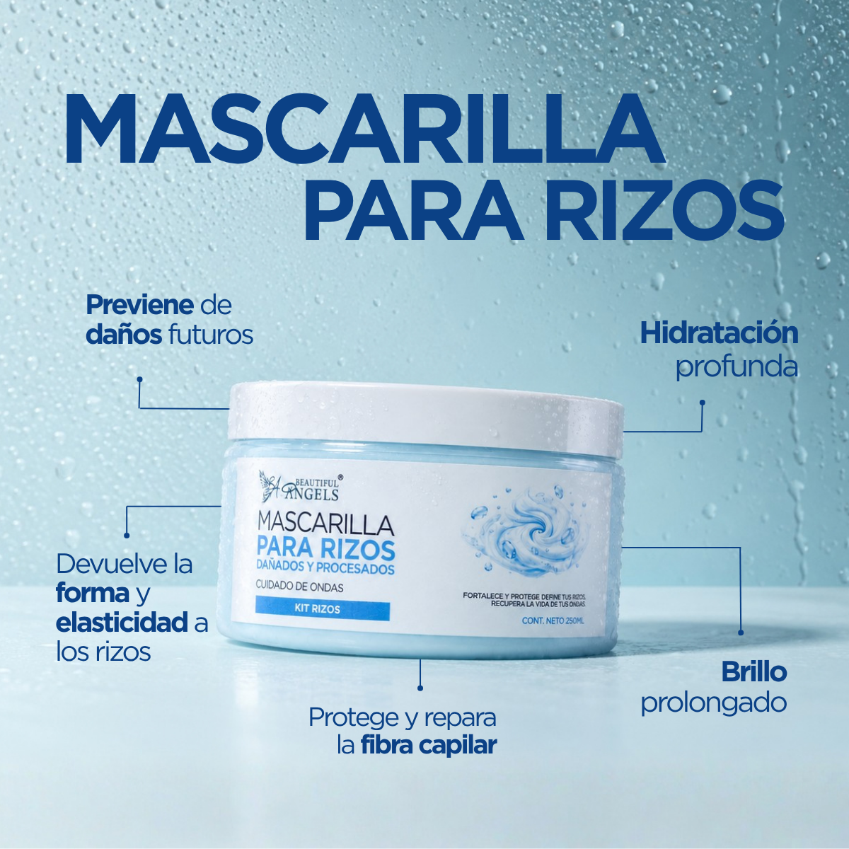 Mascarilla Para Cabello Rizado Beautiful Angels: Hidrata Profundamente, Reconstruye y Revitaliza, Devuelve la Forma y Elasticidad a tus Rizos con un Brillo Duradero