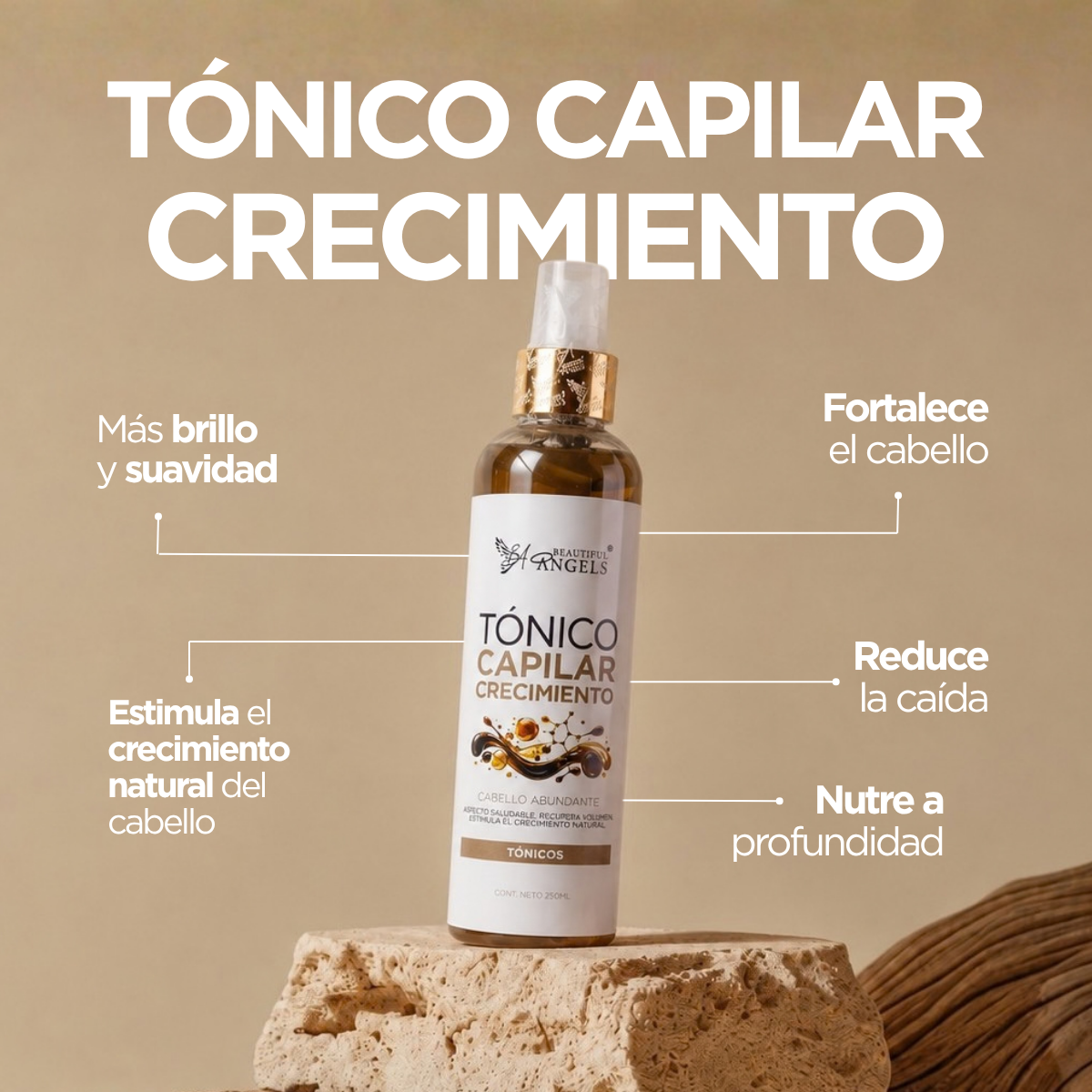 Tónico Capilar Crecimiento 250ml Beautiful Angels: Estimula el Crecimiento Natural del Cabello,  Resistente y Llena de Vitalidad
