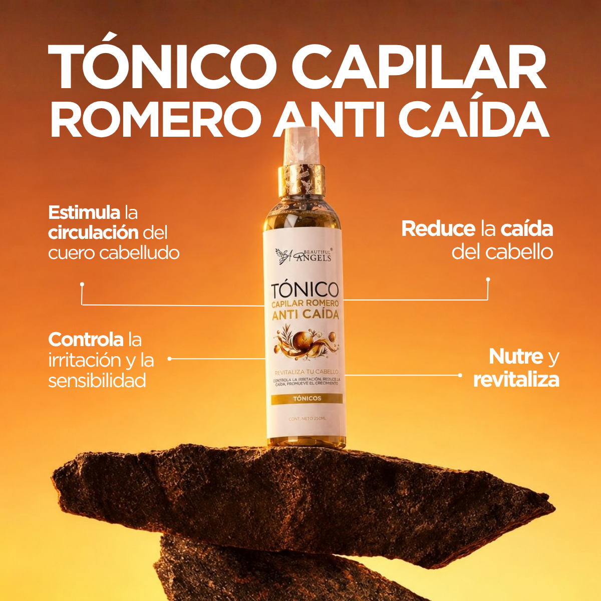 Tónico de Romero Anti Caída 250ml Beautiful Angels: Fortalece y Revitaliza Todo Tipo de Cabello, Estimula un Crecimiento más Fuerte y Abundante, Aporta Brillo, Suavidad y una Sensación de Frescura