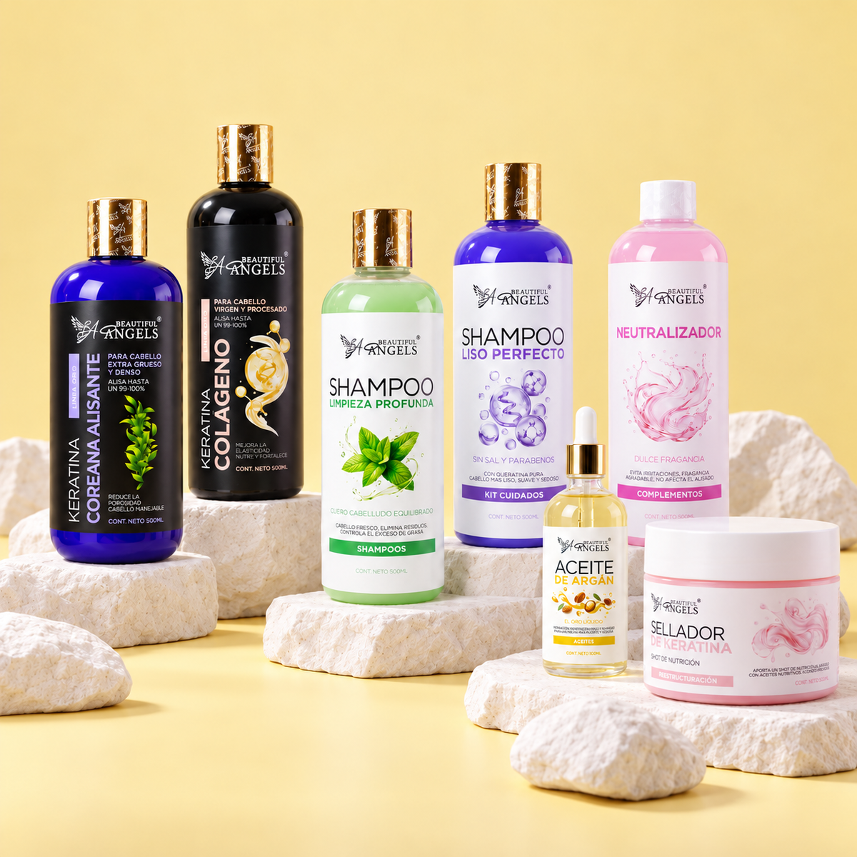 Kit Dúo Básico Gold Beautiful Angels 500ml: Keratina Colágeno Procesado y Virgen + Keratina Coreana Extra Grueso y Denso — Alisado que Nutre, Protege, Aporta Brillo Intenso Para un Cabello Suave y Sedoso