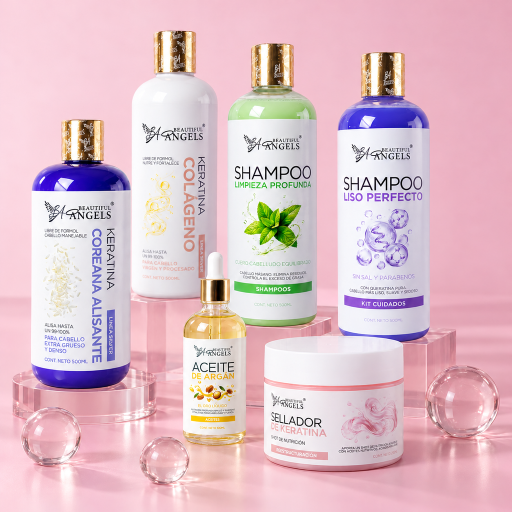 Kit Dúo Basico Silver Beautiful Angels 500ml: Keratina Colágeno para Cabello Procesado y Virgen + Keratina Coreana Alisante para Cabello Extra Grueso y Denso — Aporta Brillo Intenso, Resistencia y Nutrición Duración de Hasta 8 Meses