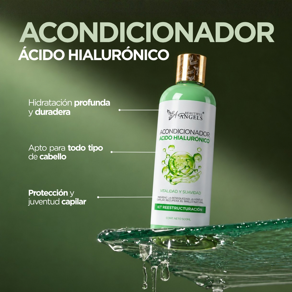 Acondicionador Hidratante con Ácido Hialurónico Beautiful Angels: Hidratación Profunda y Duradera, Brillo y Sedosidad Extrema, Protección y Juventud Capilar,  Cuidado Completo para Todo Tipo de Cabello