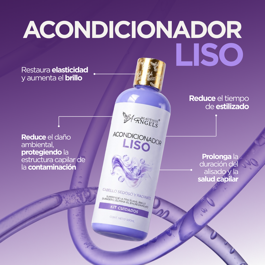 Acondicionador Liso Beautiful Angels: Suaviza, Disciplina y Aporta Brillo · Ideal para Lisos Naturales o Alisados · Cabello Sedoso, Manejable y con Vitalidad
