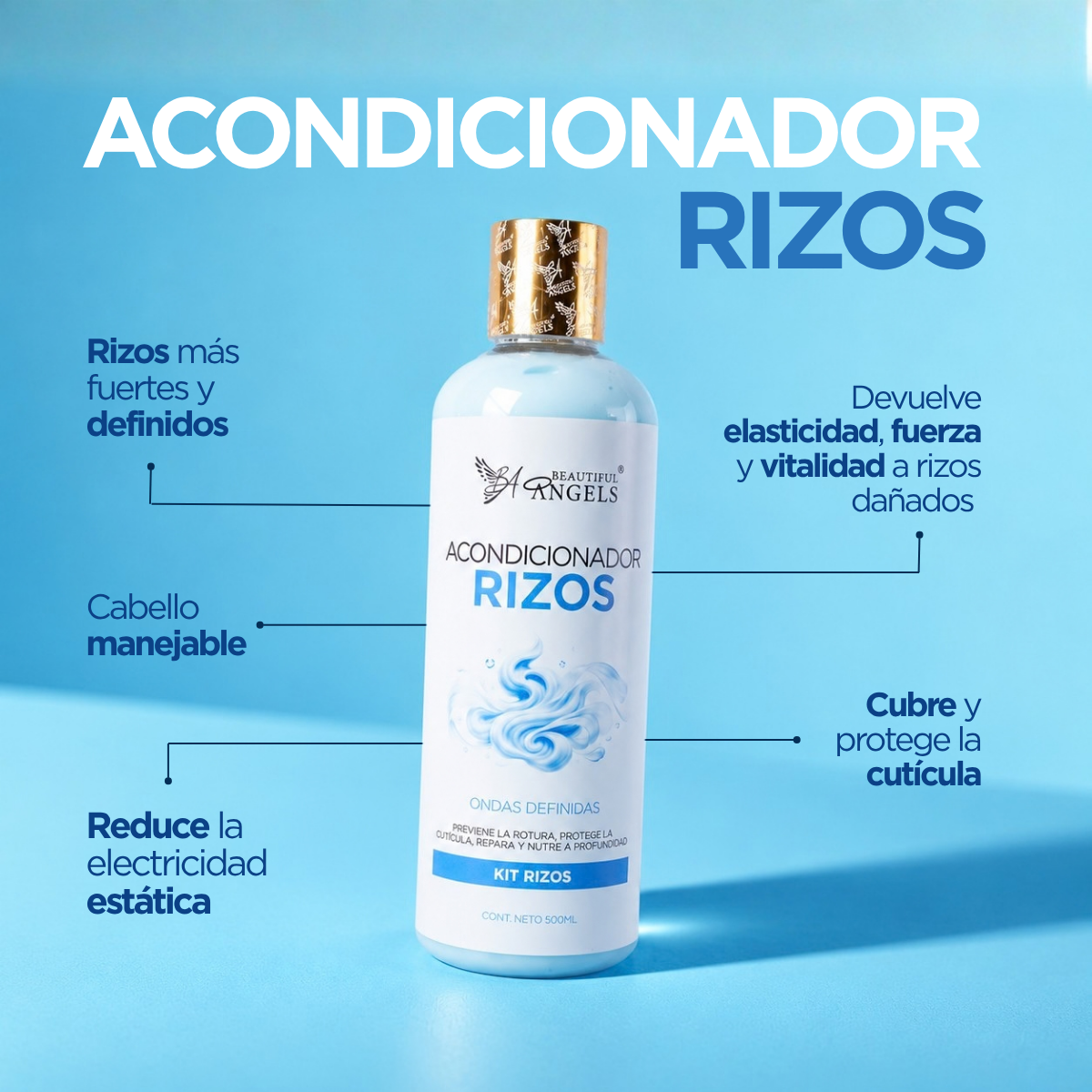 Kit Completo Rizos Beautiful Angels 500ml: Nutrición, Reparación, Definición y Fijación Flexible para Rizos Saludables