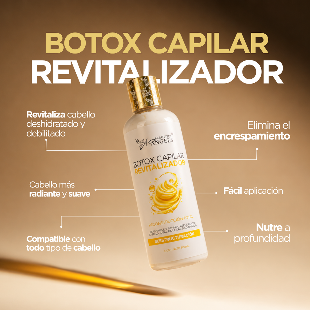 Botox Capilar Revitalizador Beautiful Angels:Refuerza la fibra capilar, aporta brillo radiante y textura suave al tacto para todo tipo de cabello, desde los más finos hasta los más dañados