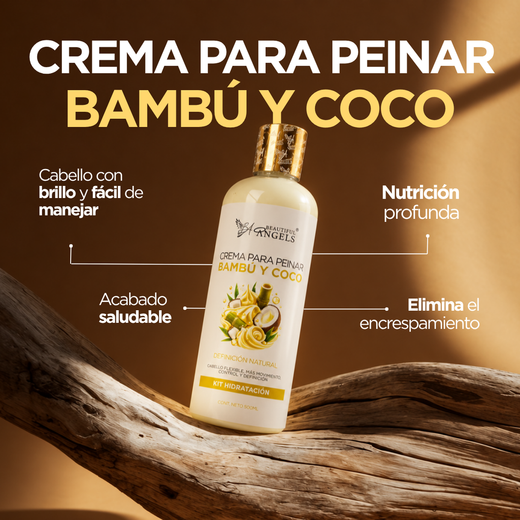 Crema para Peinar Bambú y Coco: Nutrición Profunda, Control y Definición del Estilo, con Textura Ligera y Acabado Sedoso Sin Residuos