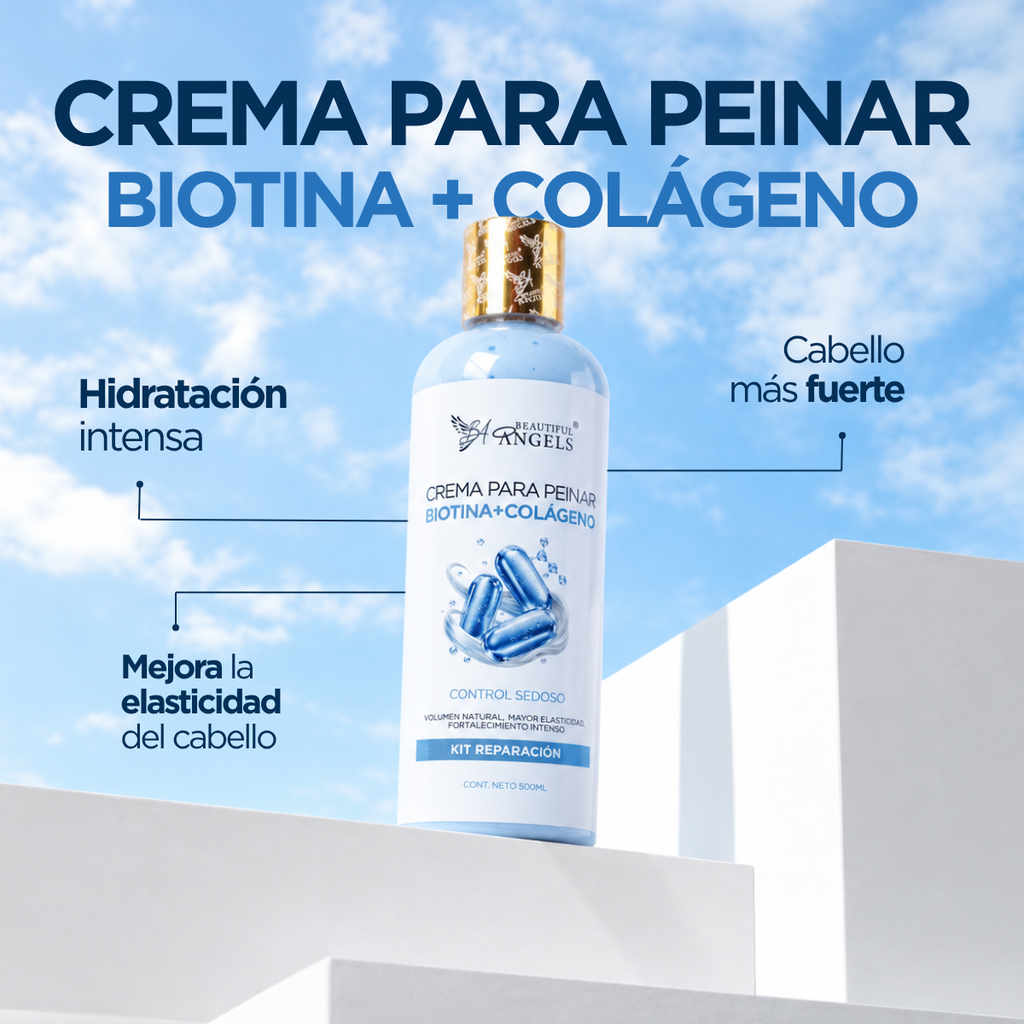 Crema Capilar Biotina + Colágeno Beautiful Angels: Fortalecimiento y Volumen para Cabello Fino, con Elasticidad, Cuerpo y Brillo Natural