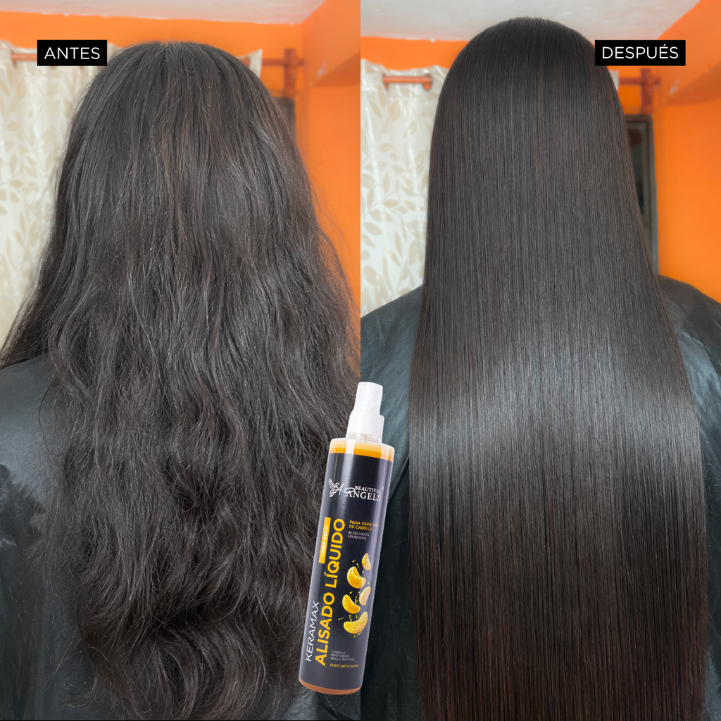 Kit Básico Keramax Alisado Líquido Gold Beautiful Angels 500ml — Keratina con Biotina y Mandarina, Reduce Frizz y Volumen, Repara y Nutre