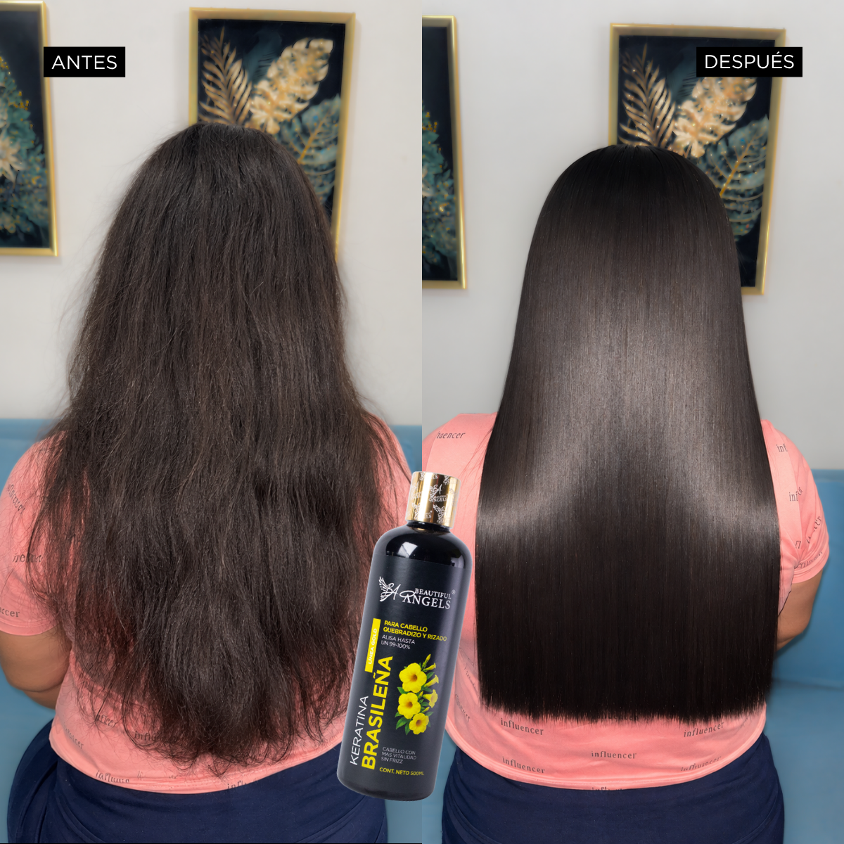 Kit Profesional Keratina Brasileña Gold Beautiful Angels 500ml-Alisado Natural para Cabello Quebradizo, Rizado y Esponjoso, Cabello con Vida, Fuerza y Brillo