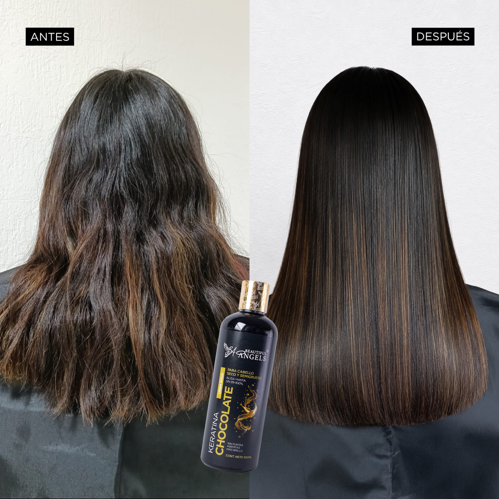 Kit Básico de Keratina Chocolate Gold 500ml – Beautiful Angels para Cabello Seco y Semigrueso, Cierra Puntas Maltratadas, Fortalece Cada Hebra y Deja un Acabado Radiante y Saludable