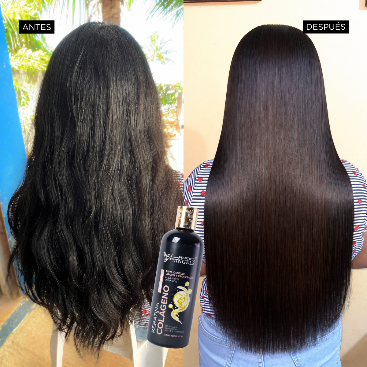 Kit Básico de Keratina Colágeno Gold 500ml– Beautiful Angels, para Cabello Procesado o Virgen, Mejora la Textura, Aumenta la Elasticidad y Resistencia