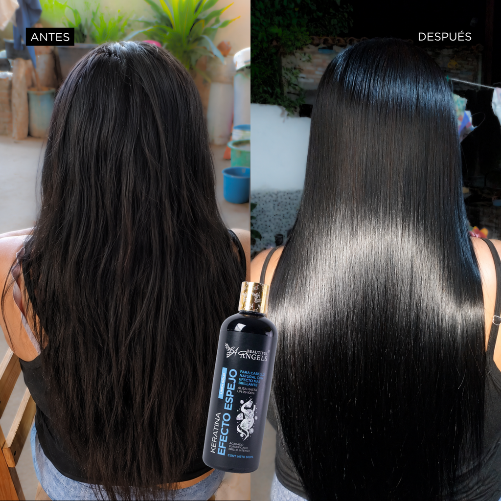 Kit Básico Keratina Efecto Espejo Gold 500ml- Beautiful Angels, Acabado Liso, Brillante con Cabello Suave, Controlado, Natural y Duradero, Manejable, con Sellado de Puntas