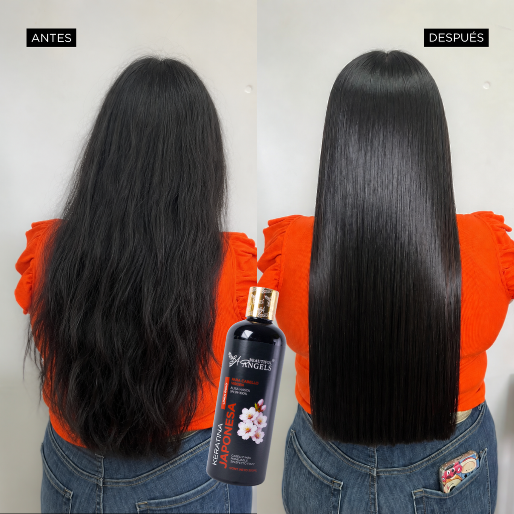 Kit Profesional Keratina Japonesa Gold 500ml Beautiful Angels, Liso Natural, Sedoso y Manejable para Cabello Virgen