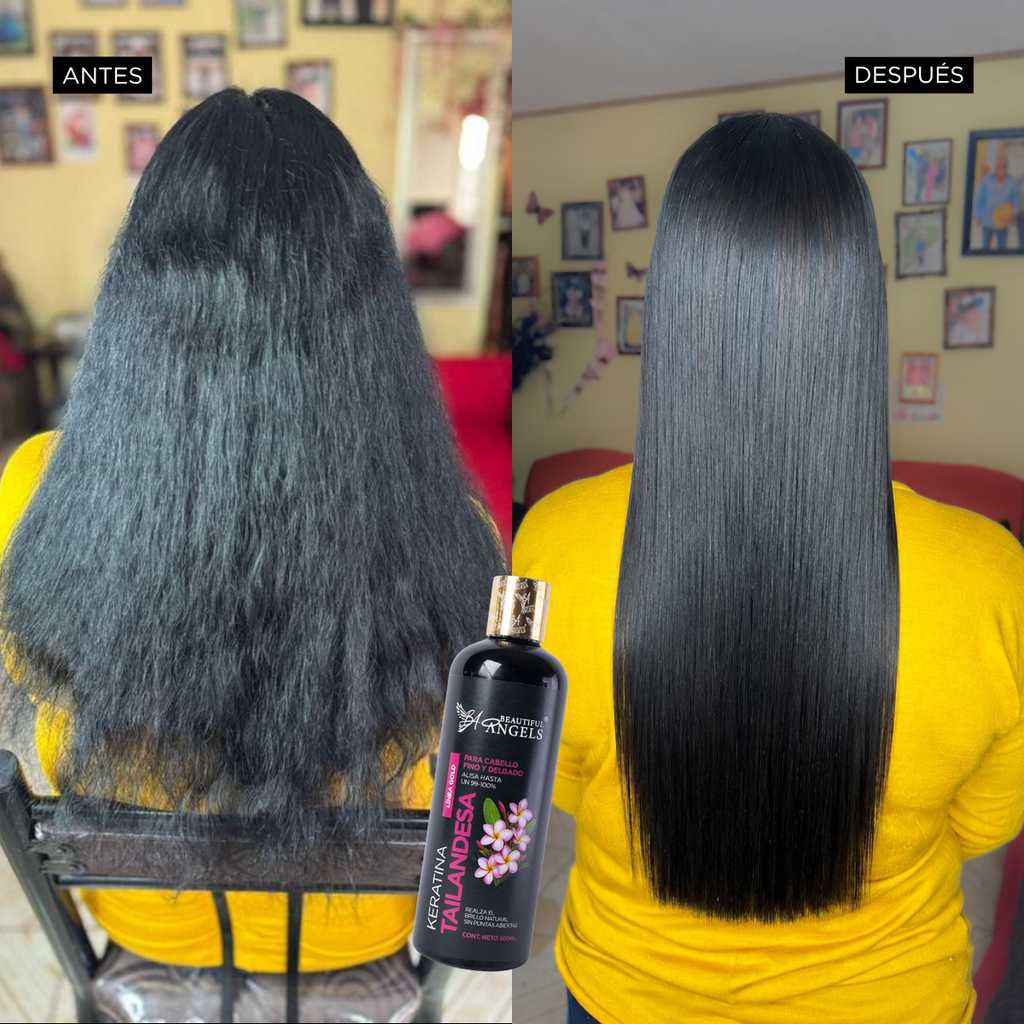 Kit Profesional Keratina Tailandesa Gold 500ml Beautiful Angels —Sedosidad, Adiós al Frizz y Brillo Radiante, Fortalece desde la Raíz