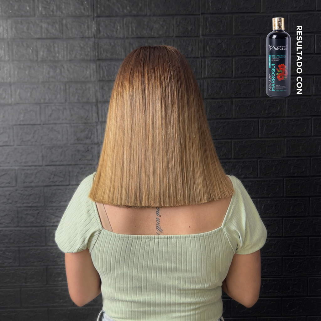 Kit Profesional Keratina Marroquí Gold 500ml Beautiful Angels — Liso Natural y con Movimiento, Ideal para Mechas y Balayage