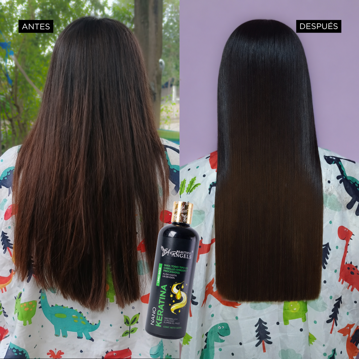 Kit Profesional Nanokeratina Gold 500ml Beautiful Angels — Alisado Perfecto para Cabello Virgen y Procesado, Liso Natural y Manejable