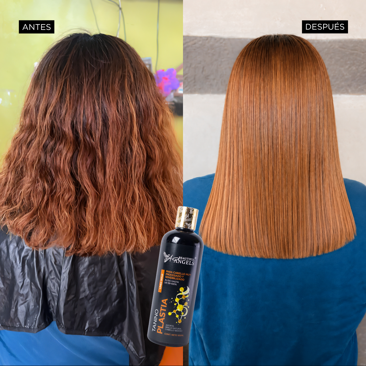 Kit Básico Taninoplastia Gold 500 ml – Beautiful Angels – Control de Frizz Extremo, Acabado Liso, Sedoso y Natural para Cabello Sensibilizado,