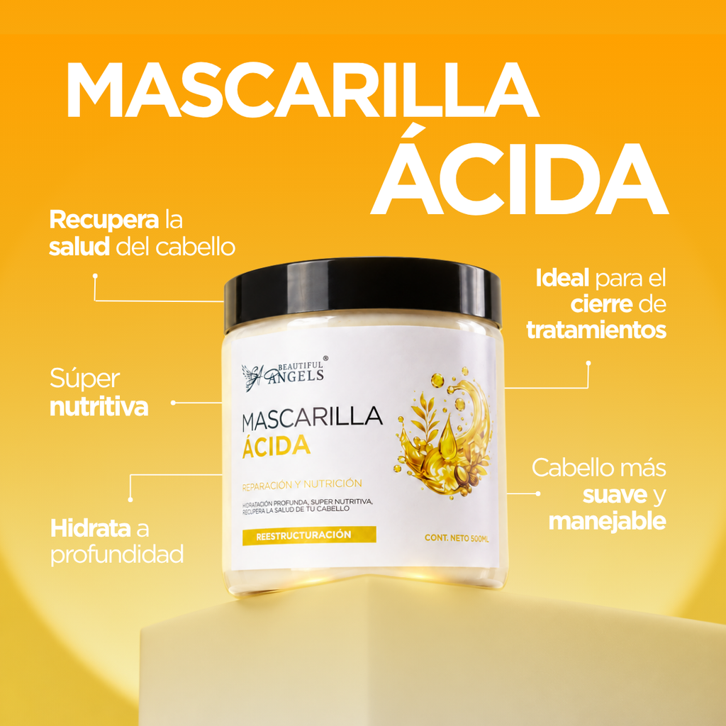 Mascarilla Ácida Beautiful Angels: Nutrición Profunda que Fortalece Cada Hebra desde la Raíz hasta las Puntas, Cierra las Puntas Fracturadas, Devuelve Elasticidad y Deja un Cabello más Suave, Manejable