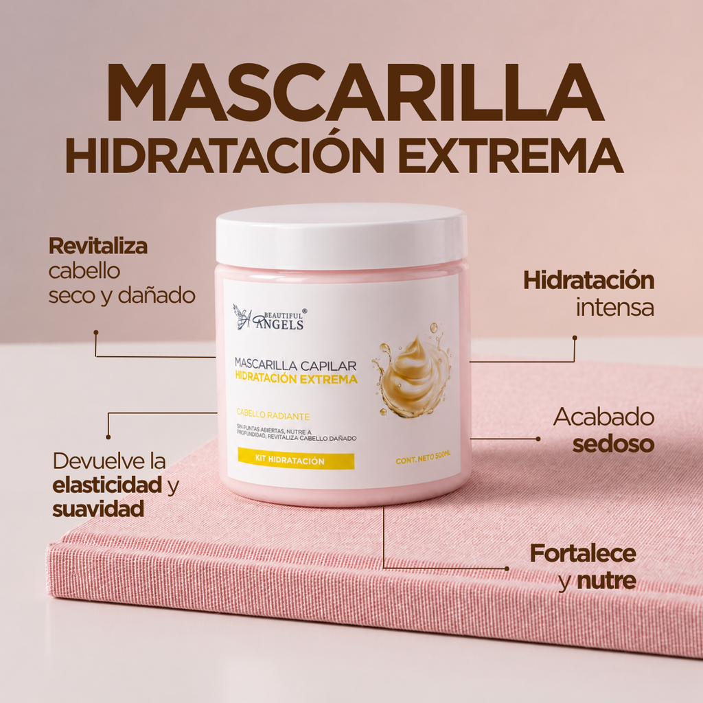 Mascarilla Capilar Hidratación Extrema Restaura Beautiful Angels: Fortalece y Nutre Cada Mechón, Combate la Sequedad y la Falta de Brillo