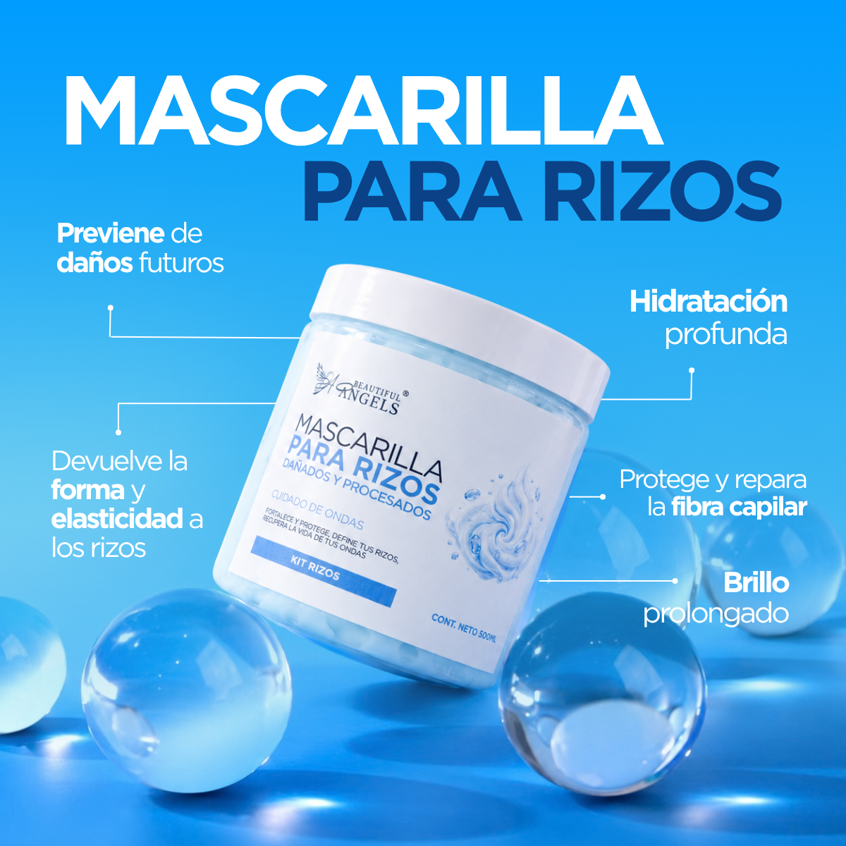 Mascarilla Para Cabello Rizado Beautiful Angels: Hidrata Profundamente, Reconstruye y Revitaliza, Devuelve la Forma y Elasticidad a tus Rizos con un Brillo Duradero