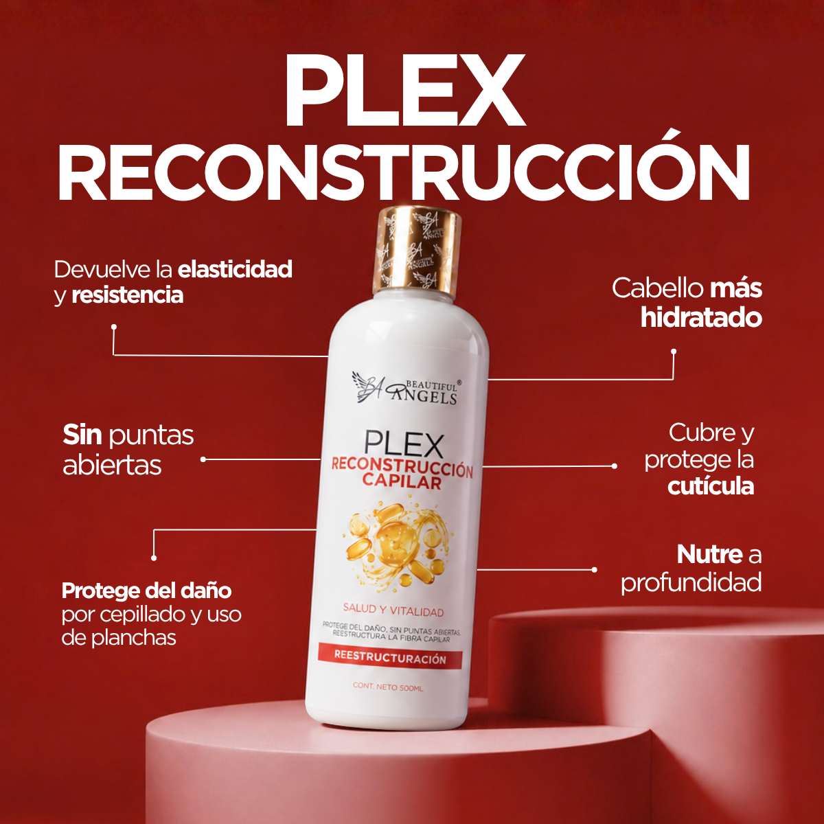 Plex Reconstructor Beautiful Angels: Restauración profunda que fortalece desde el interior, cierra puntas abiertas y devuelve elasticidad para cabello con daños mecánicos, térmicos y químicos.